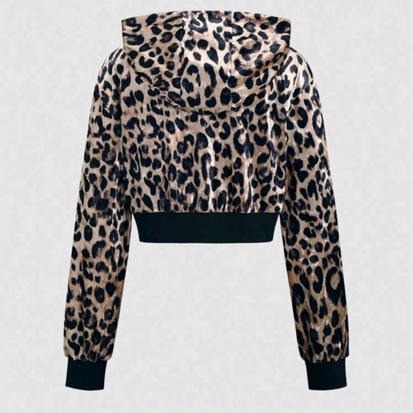 Leopard Print Velvet Cropped Y2K Style Casual Zipper Hoodie - Picture 2 of 5